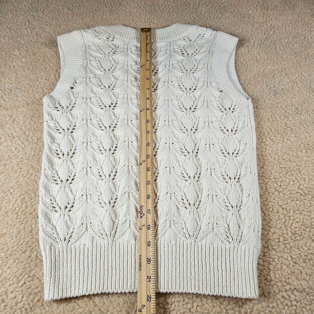 NWT LOFT Petite XS White Pointelle Knit Sweater Vest V-Neck Cotton Preppy Boho - Picture 8 of 8